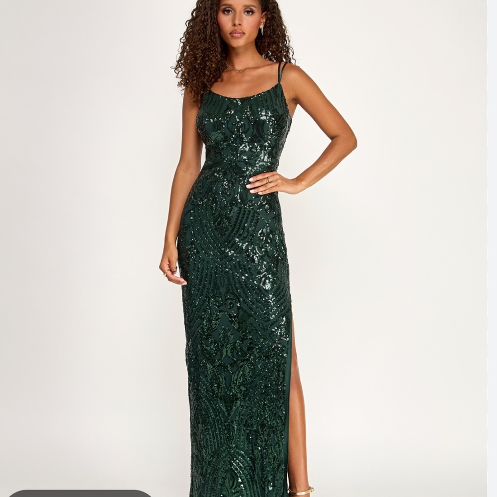 Emerald Sundae Emerald Sequin Spaghetti-Strap Evening Gown Sz S NWT